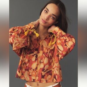 Anthropologie Tassel Stitched Blouse